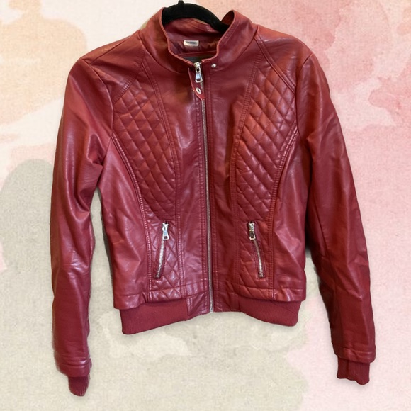 Red Faux Leather Jacket Size S Ci Sono - Picture 1 of 4